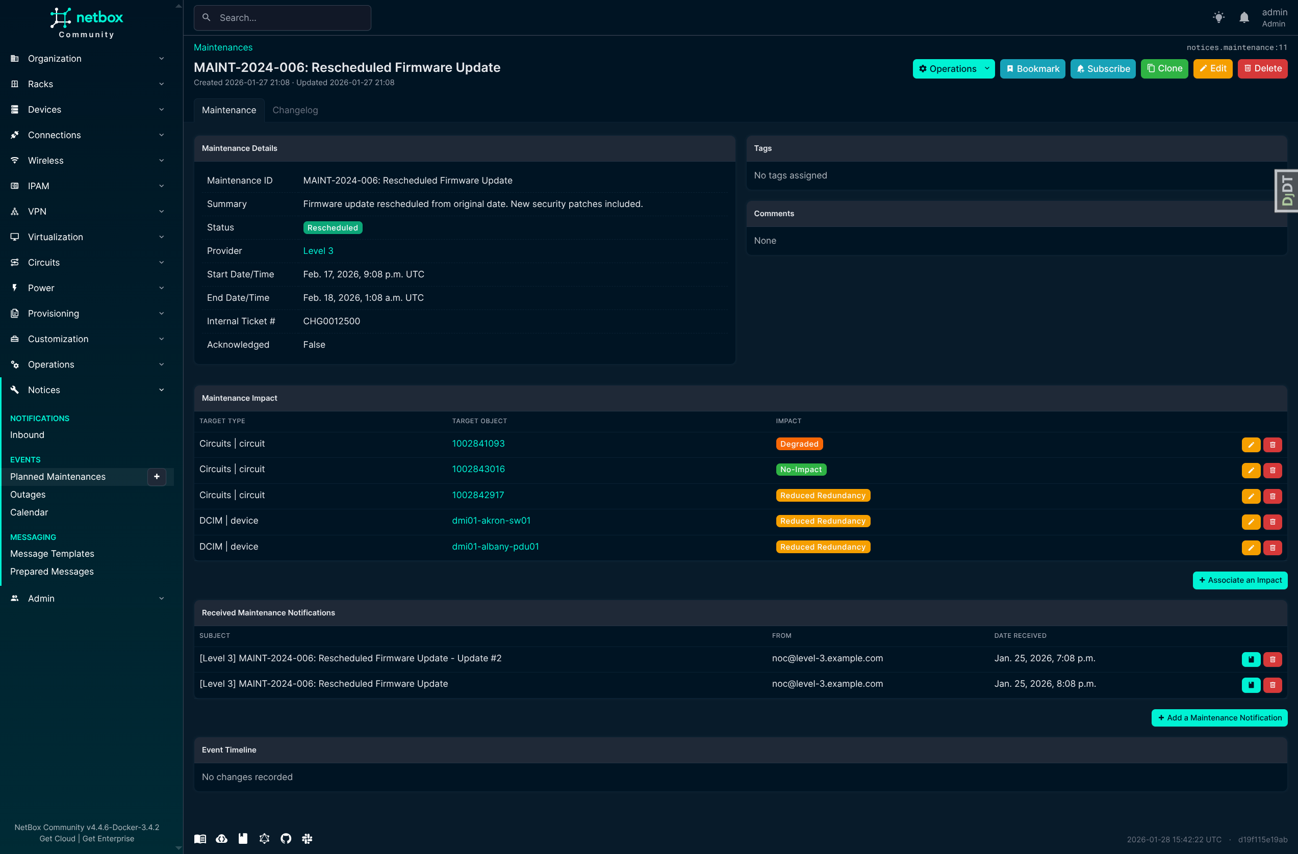 Maintenance Event View